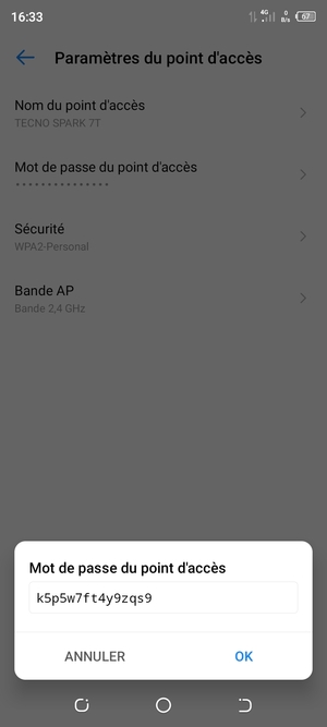 Saisissez un mot de passe de hotspot Wi-Fi d'au moins 8 caractères et sélectionnez OK