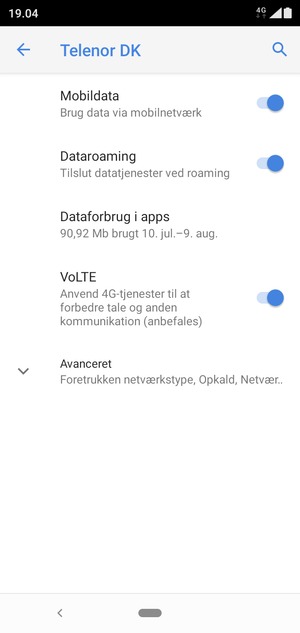 Slå Dataroaming til eller fra