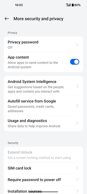 Scroll to Security and select SIM card lock