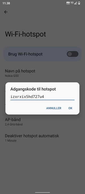 Indtast en Wi-Fi-hotspot adgangskode på minimum 8 tegn og vælg OK