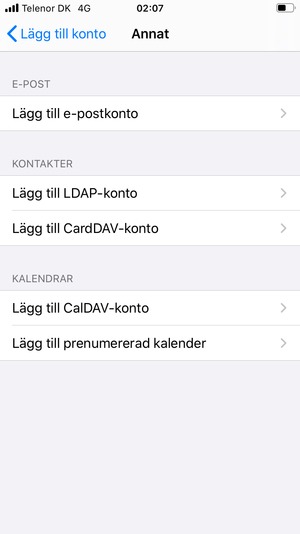 Välj Lägg till CardDAV-konto