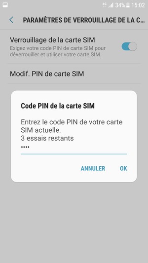 Saisissez votre Code PIN de la carte SIM actuelle et sélectionnez OK