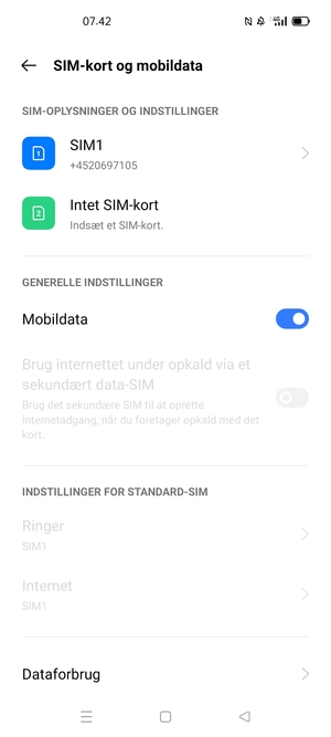Vælg SIM1 eller SIM2