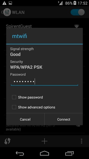 Enter the Wi-Fi password and select Connect