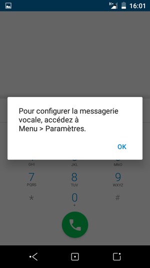 Si votre messagerie vocale n'est pas configurée, sélectionnez OK
