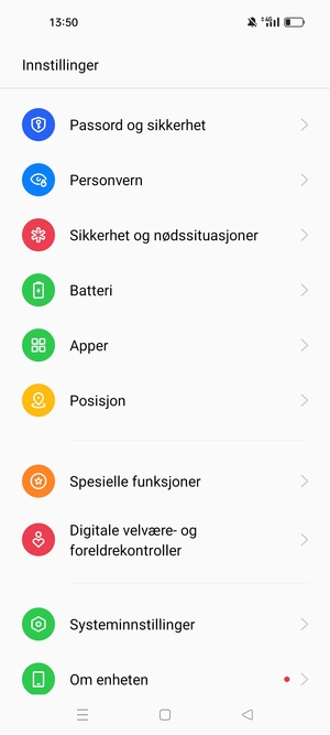 Bla til og velg Passord og sikkerhet