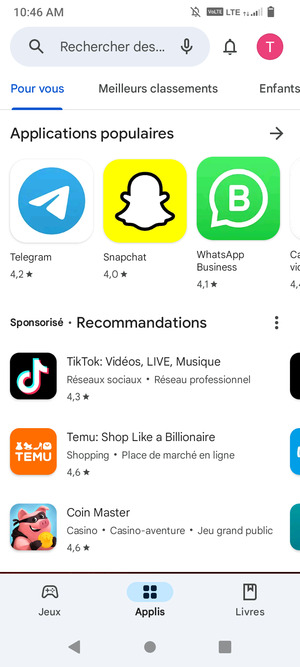 Sélectionnez la barre de Recherche