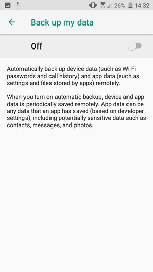 Turn on Back up my data