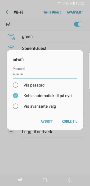 Skriv inn Wi-Fi-passord og velg KOBLE TIL