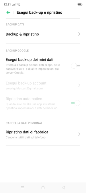 Attiva Esegui back-up dei miei dati