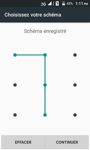 Dessinez un motif de déverrouillage et sélectionnez CONTINUER