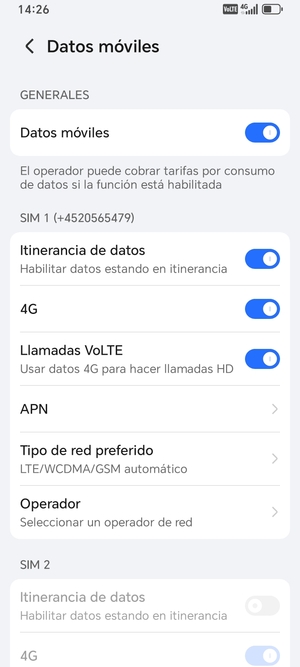Activar o desactivar Itinerancia de datos