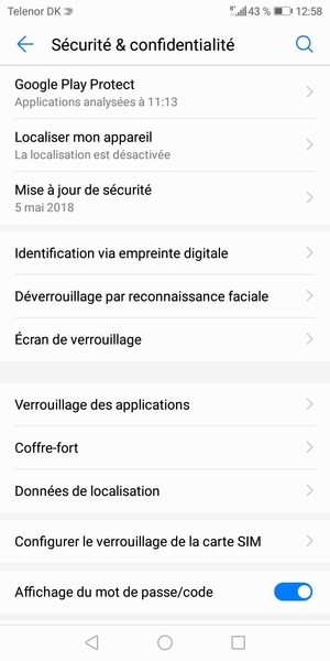 Sélectionnez Configurer le verrouillage de la carte SIM