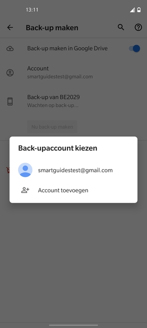 Selecteer uw back-up-account