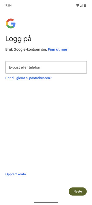 Skriv inn e-postadresse og velg Neste