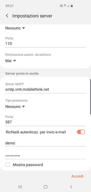 Scorri verso il basso e inserisci l'indirizzo del server di posta in uscita