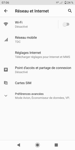 Sélectionnez Réglages Internet