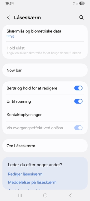 Vælg Skærmlås og biometriske data