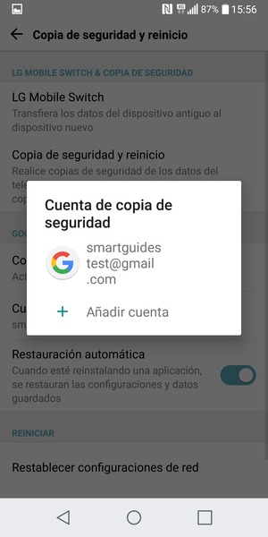 Seleccione su cuenta de copia de seguridad