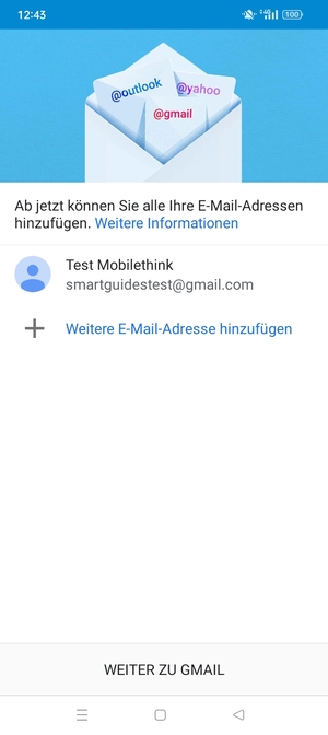 Wählen Sie WEITER ZU GMAIL