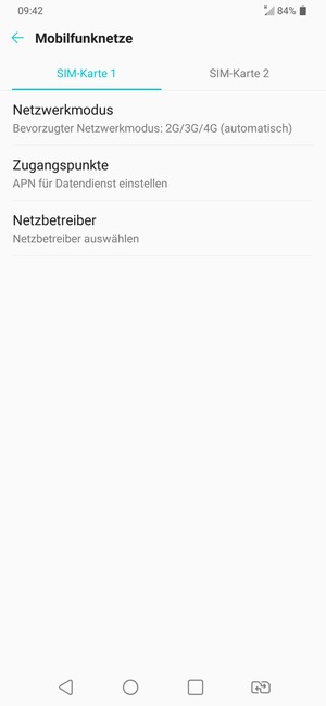 Wählen Sie SIM-Karte 1 oder SIM-Karte 2 und wählen Sie Netzbetreiber