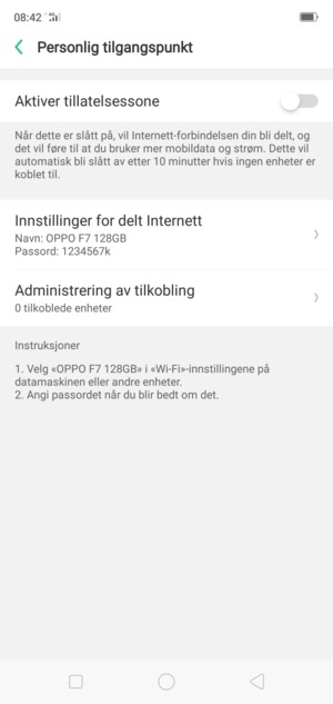 Velg Innstillinger for delt Internett