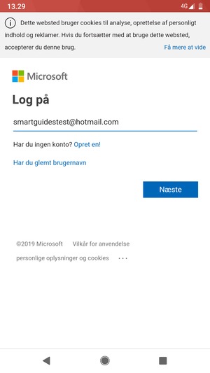 Indtast din e-mailadresse og vælg Næste