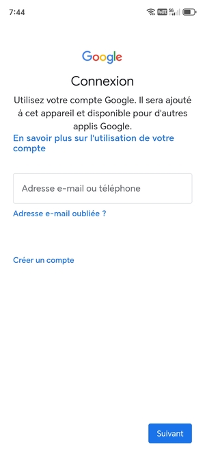 Saisissez votre adresse Gmail et sélectionnez Suivant