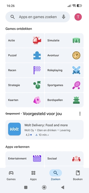 Selecteer de zoekbalk