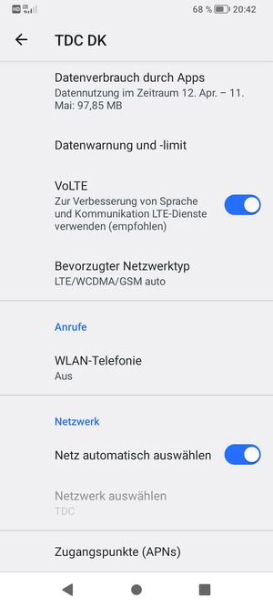 Schalten Sie Netz automatisch auswählen aus