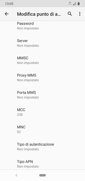 Scorri verso il basso e inserisci le informazioni degli MMS