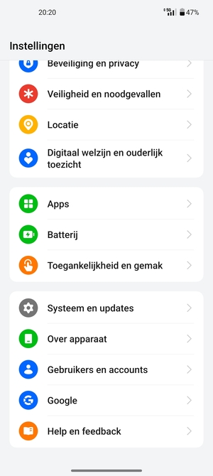 Scroll naar en selecteer Systeem en updates