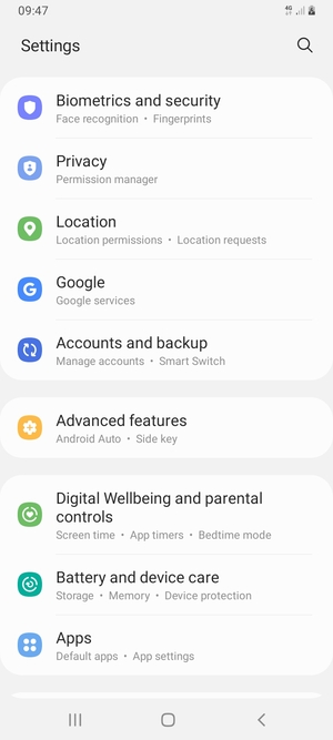 Scroll to and select Accounts and backup