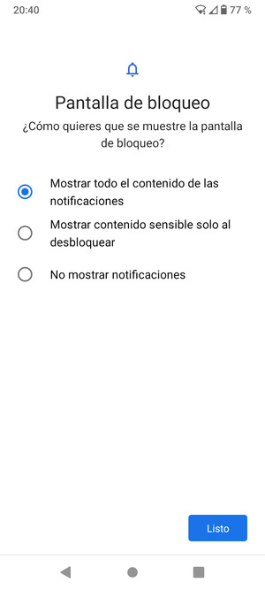 Seleccione la opción deseada y seleccione Listo