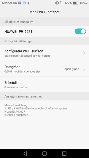 Din telefon har nu ställts in för att kunna användas som ett modem
