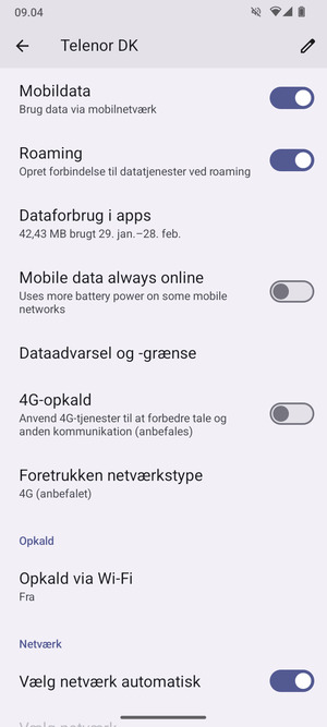Slå Roaming til eller fra