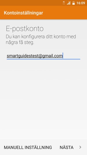 Ange din Gmail eller Hotmail-adress och välj NÄSTA