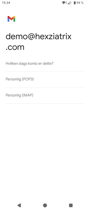 Vælg Personlig (POP3) eller Personlig (IMAP)