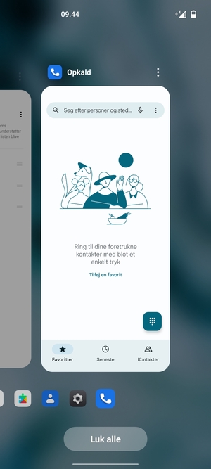 Vælg Luk alle for at lukke alle åbne apps