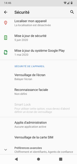 Faites défiler et sélectionnez Verrouillage de la carte SIM
