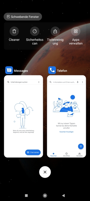 Wählen Sie das Symbol Löschen, um alle laufende Apps zu schließen