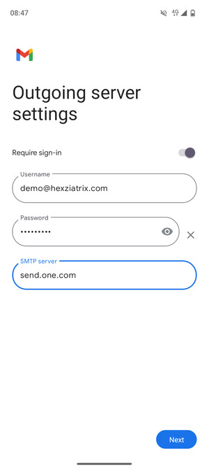 Enter  Outgoing server address and select Next