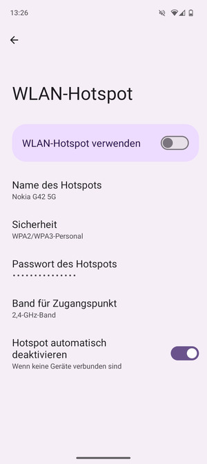 Wählen Sie Passwort des Hotspots
