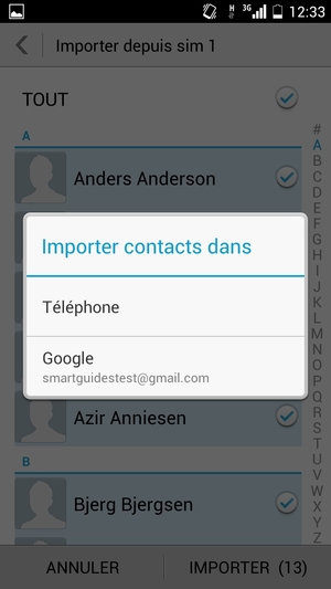 Sélectionnez votre compte Google