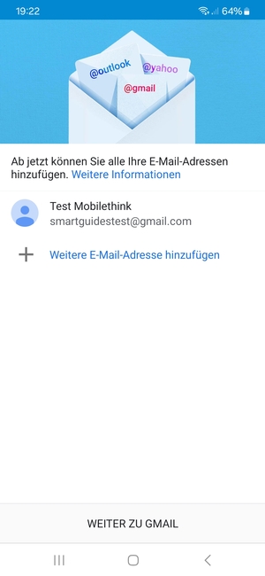 Wählen Sie WEITER ZU  GMAIL