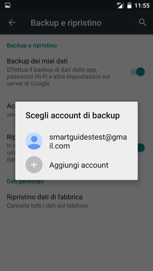 Seleziona il tuo account di backup