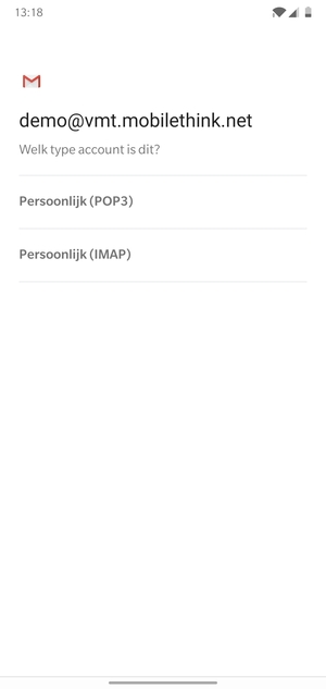 Selecteer Persoonlijk (POP3) of Persoonlijk (IMAP)