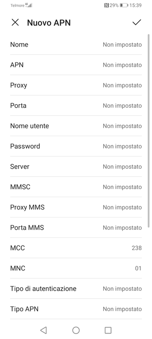 Inserisci le informazioni di Internet