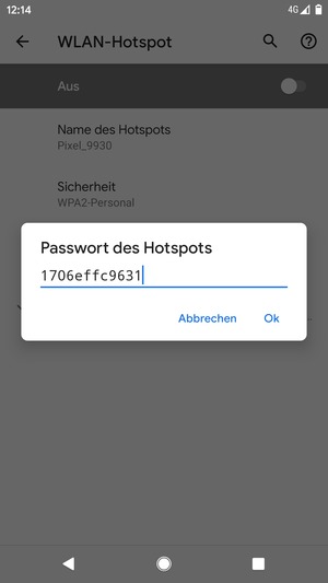 Geben Sie eine WLAN-Hotspot-Passwort mit mindestens 8 Zeichen ein und wählen Sie OK