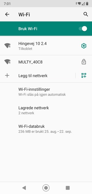 Du er nå koblet til Wi-Fi-nettverket